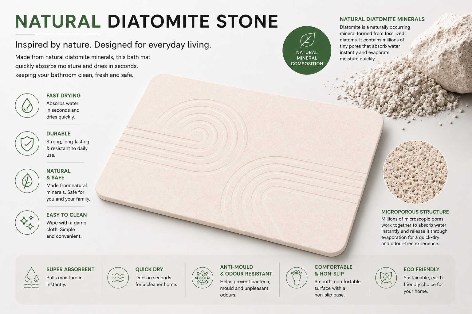Diatomite Bath Mat - Travertino Ivory - Image 3