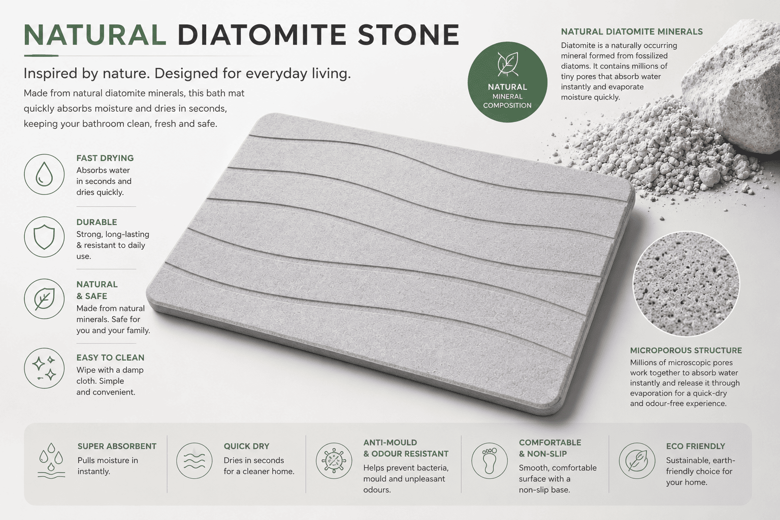 Diatomite Bath Mat - Graphite Grey - Image 3