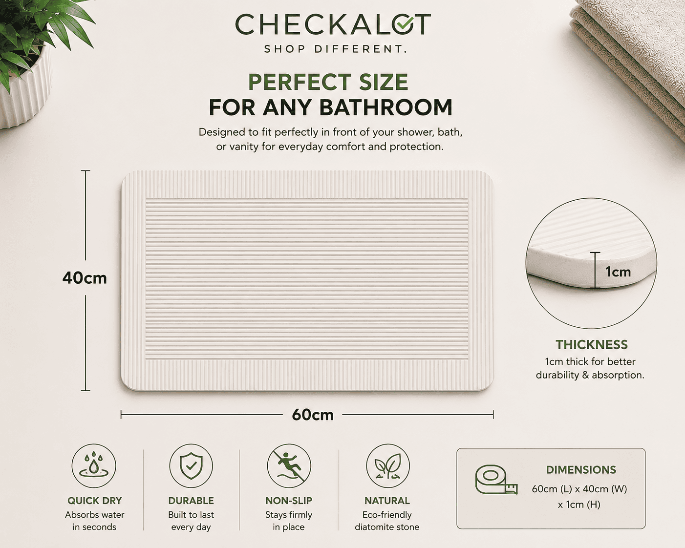 Diatomite Bath Mat - Milano Crema - Image 4