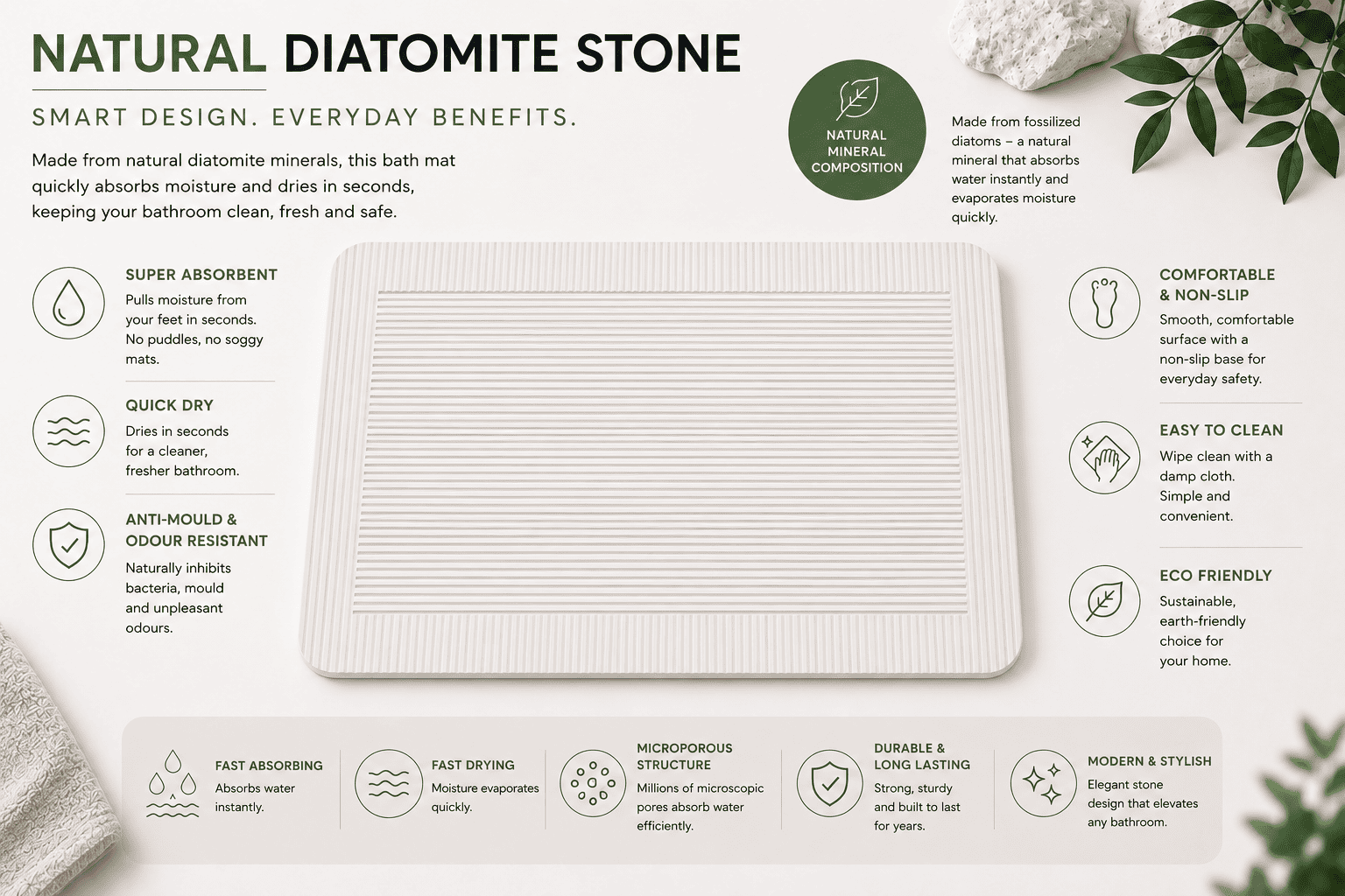 Diatomite Bath Mat - Milano Crema - Image 3
